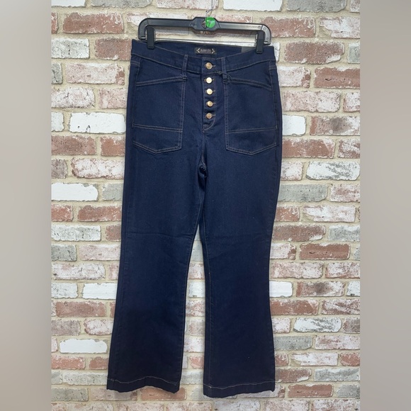 J533. Dark Blue Flare Jeans with Button-Fly - Picture 2 of 2